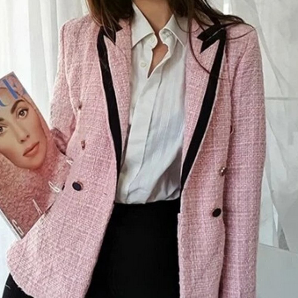 Statement Maker Instagram Chic Classic Tweed Blazer Pink - Picture 2 of 10